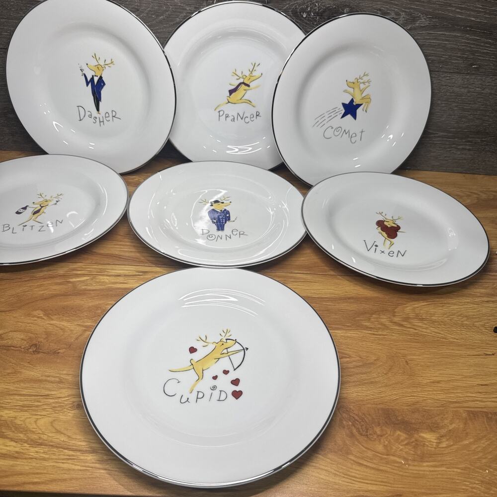 Pottery Barn Reindeer 11" Dinner Plates Japan ~set Of 7